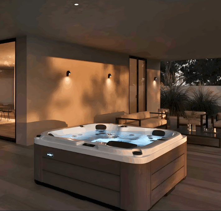 Premium hot tub at dusk